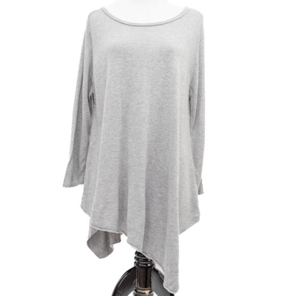 Joan Vass Gray Cashmere Blend Asymmetrical Long Sleeve Knit Sweater Size Large - Picture 1 of 11